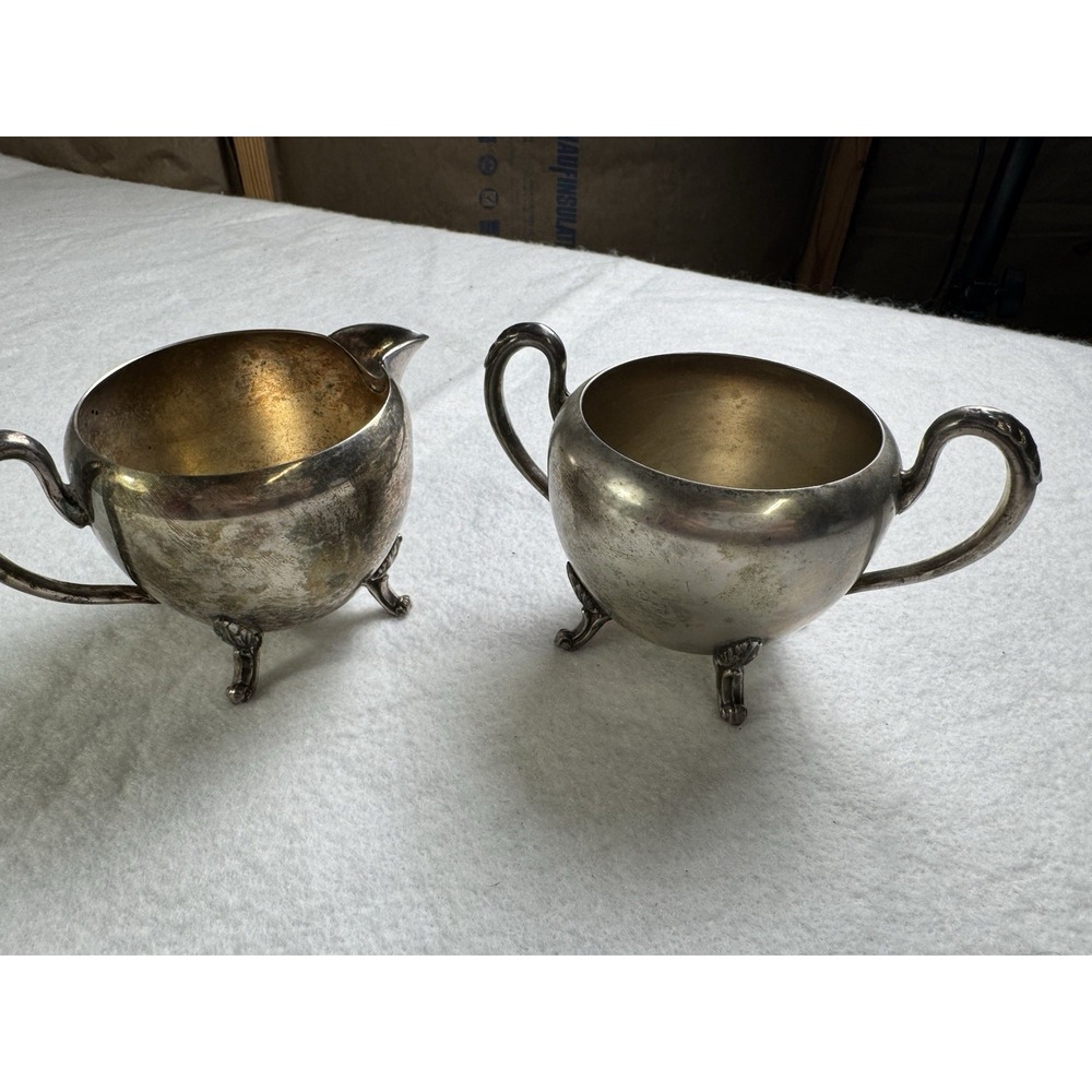 Vintage Silverplate Creamer & Sugar Bowl Set Footed Victorian Style - Picture 11 of 12